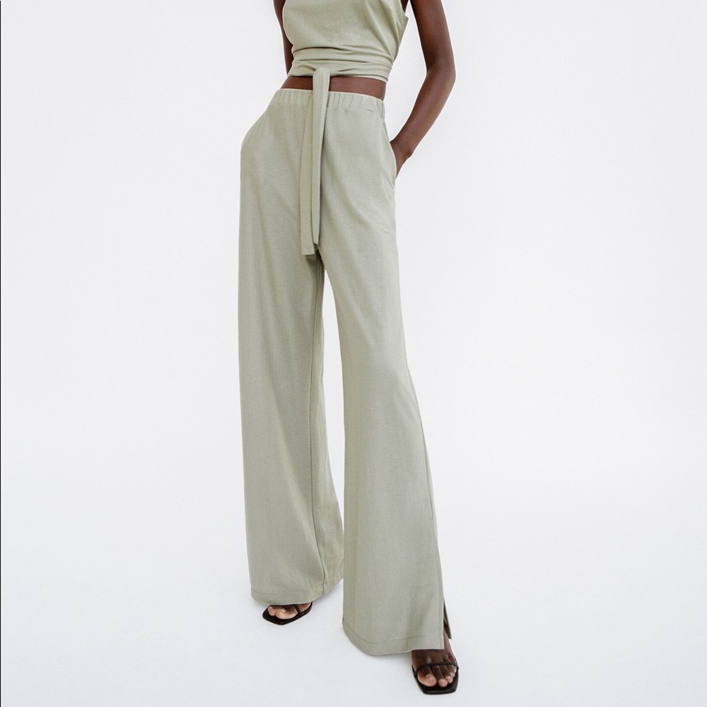 Zara | green high waist pant | S